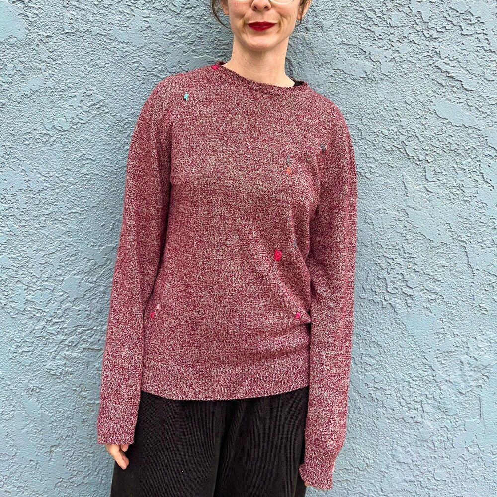 Upcycled Cashmere Sweater APC Mens lSmall Eco Natural embroidered Fiber Art